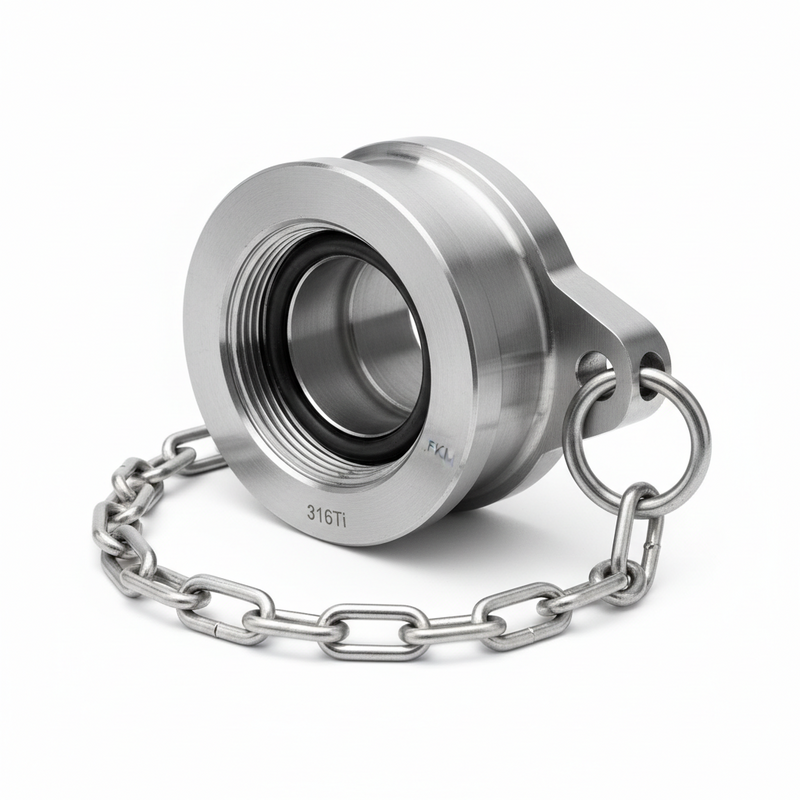 3" 316Ti PRESSURE TIGHT CAP, FKM, WITH CHAIN